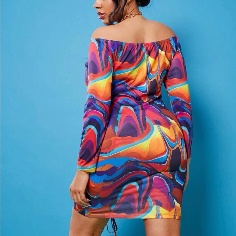 Colorful Off Shoulder Ruched Bodycon Dress - Picture 2 of 5